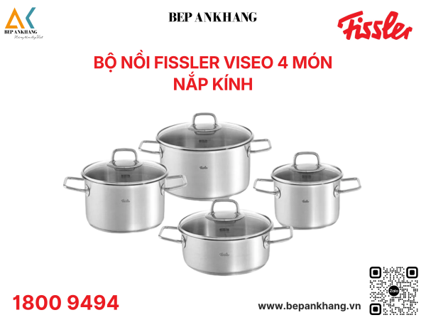 Bộ nồi cao cấp Fissler Viseo 4 món - nắp kính